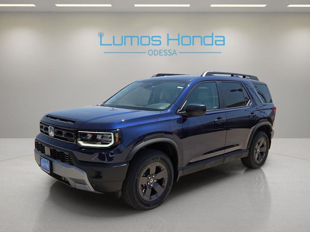 2026 Honda Passport RTL Towing in Obsidian Blue Pearl — front three-quarter view
