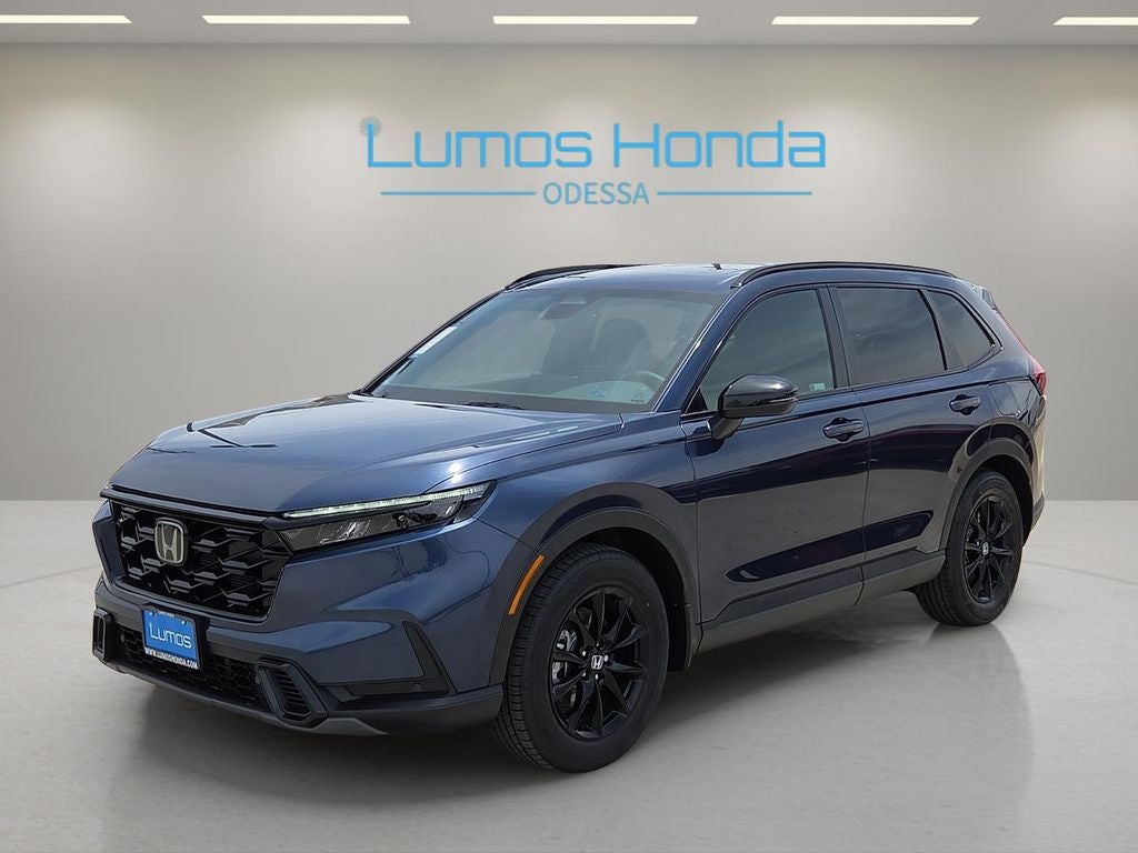 2026 Honda CR-V Hybrid Sport-L in Canyon River Blue Metallic — front three-quarter view