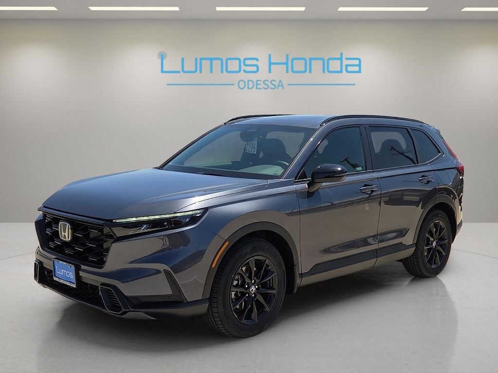 2026 Honda CR-V Hybrid Sport-L in Meteorite Gray Metallic — front three-quarter view