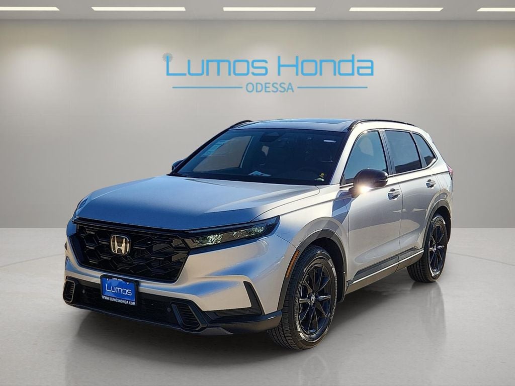 2026 Honda CR-V Hybrid Sport-L in Solar Silver Metallic — front three-quarter view